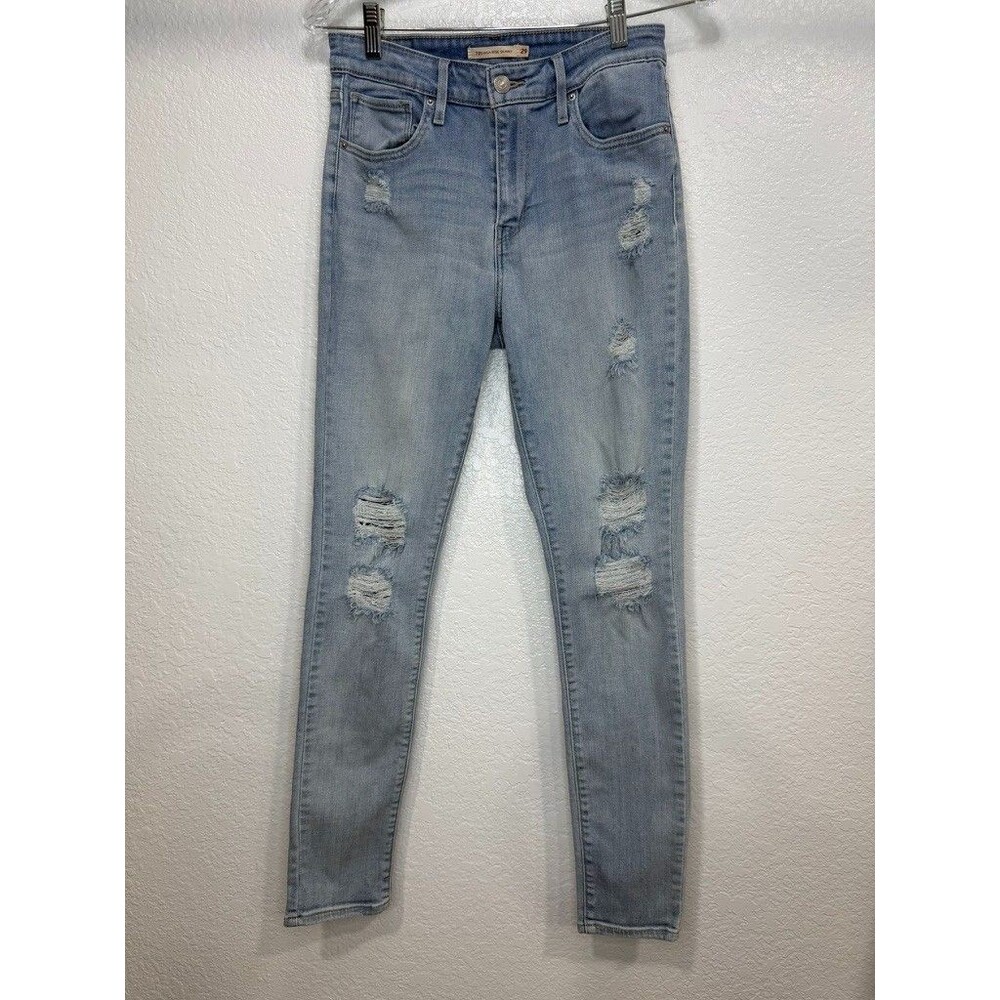 Levi’s 721 High Rise Skinny LT Blue Jeans Distresses 29X30 stretch 472